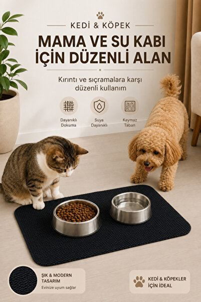 MİNUZ Kedi Köpek Mama ve Su Kabı Altlığı Su Emici Tüy Kırıntı Tutucu Kaymaz Y...