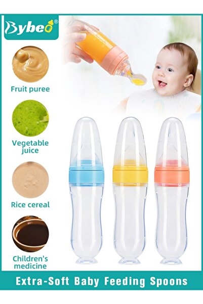 BYBEO 3 Pieces Baby Food Feeder, Silicone Baby Feeding Spoon with Standing Ba...