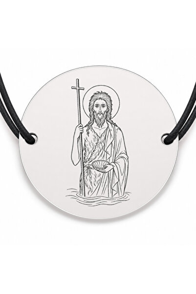 Simoshop Brățară argint 925 cu bănuț Sfântul Ioan Botezătorul, șnur negru reg...