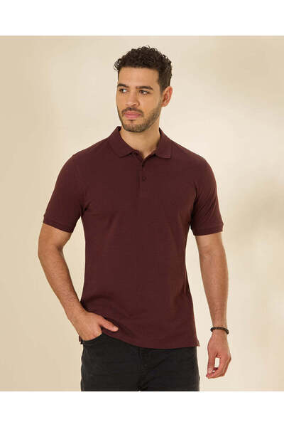 REDTAG Men Burgundy Basic Polo Shirt