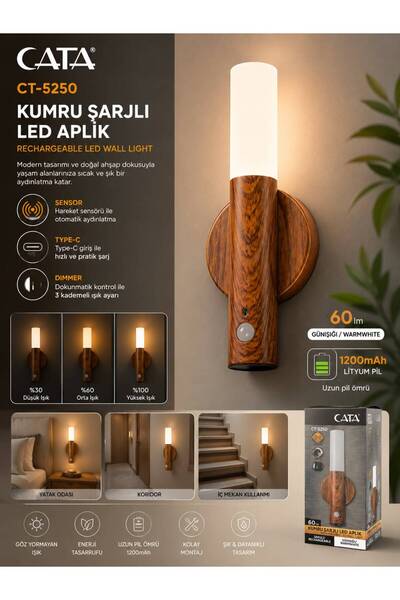 Cata CT-5250 KUMRU ŞARJLI LED DUVAR APLİK