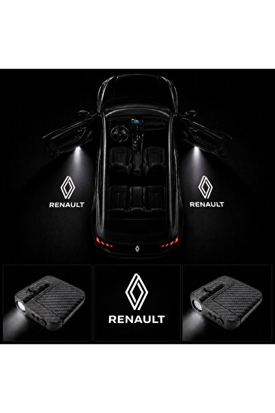 Oto Çizgi Yeni Renault Kapı Altı Logo Projektör Led Işığı 2'li Set Pilli Kabl...