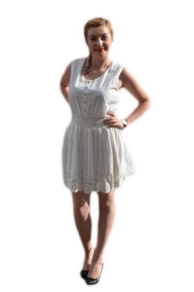 OEM Rochie din bumbac de culoare alba cu broderie, model mini