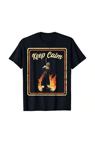45 BPM Vintage Horror Keep Calm Witch Dark Humor T-Shirt Print, Crew Neck Des...