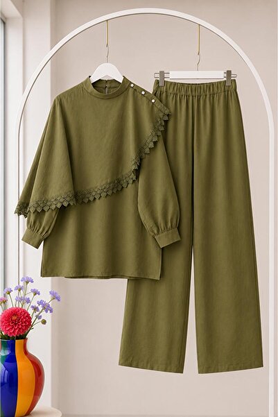 MODA VEDAT Women's Tunic Guipure Detailed Trousers Set -0700