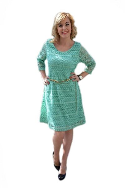 OEM Rochie rafinata din dantela turcoaz, model scurt, masura mare