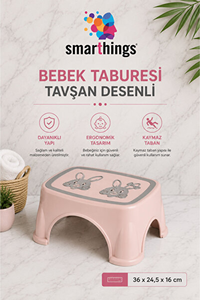smarthings Tavşan Desenli Bebek Basamak Taburesi Kaymaz Tabanlı Çocuk Lavabo ...