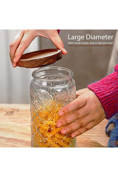 GENERAL 35oz/1000ml Glass Storage Jars with Nature Wood Lids, Airtight Food S...