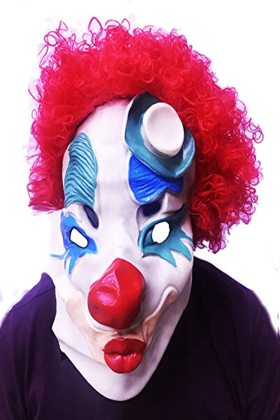 eco port Red Color Afro Bonus Clown Latex Meat Mask with Wig
