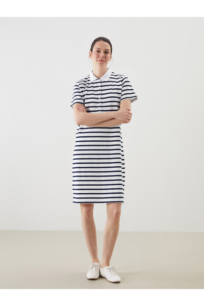 LC Waikiki Two Mt Shop Quality Polo Collar Striped A-Line Dress