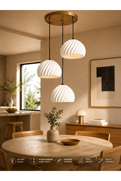 Limon 3D Desing 3’lü Dekoratif Modern Avize Sarkıt Salon Mutfak ve Yemek Masa...