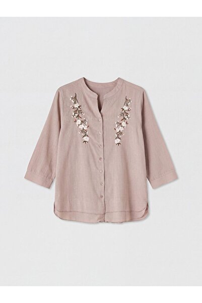 LC Waikiki Lcw Grace Pink Collared Blouse with Floral Embroidery