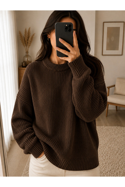 DepoExport Women's Premium Oversize Soft Crew Neck Knitwear Sweater