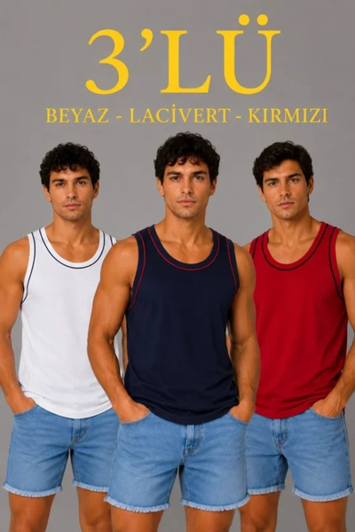 Beruflic Men's 3-Piece Sleeveless Sports Athlete Set Summer Crew Neck Navy Bl...
