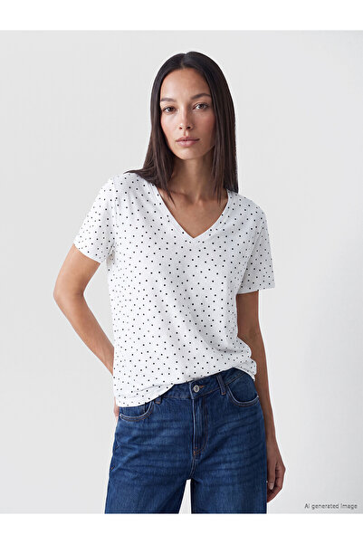 LC Waikiki Original V-Neck Polka Dot Women's T-Shirt