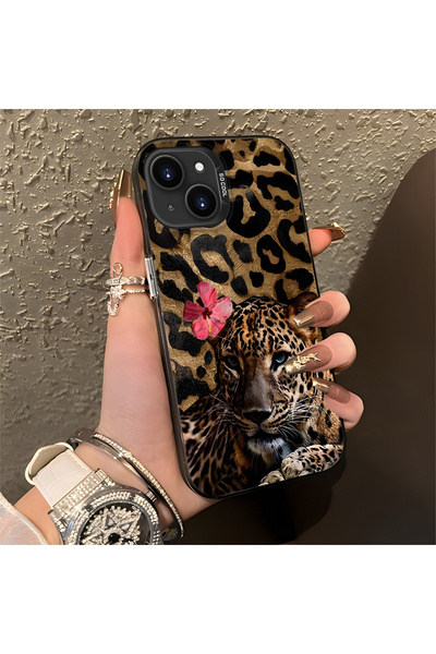 iPhone 15 Plus/14 Plus Uyumlu Klasik leopar ve çiçekli leopar kılıf, popüler çok yönlü kaplama