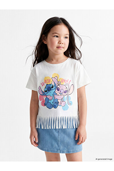 LC Waikiki Two Mt Shop Quality Lilo & Stitch Printed Tassel Girls' T-Shirt