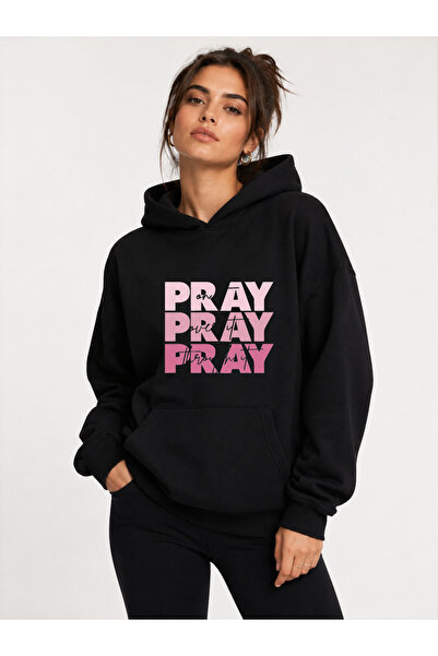 herkesemoda Pray Printed Hooded 2 Thread Raster Sweatshirt