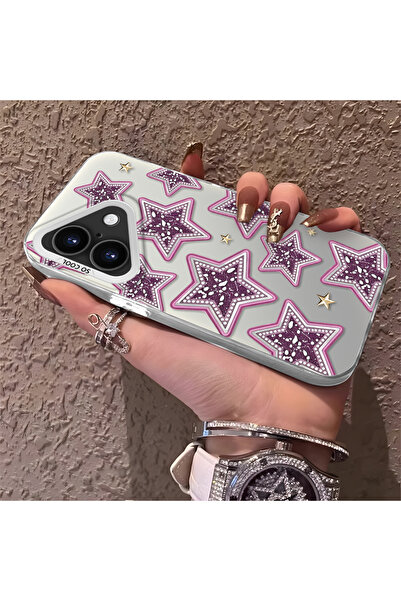 PATTERNOVA iPhone 16 Plus Uyumlu Yüksek kaliteli mor yıldız düz baskılı kılıf...