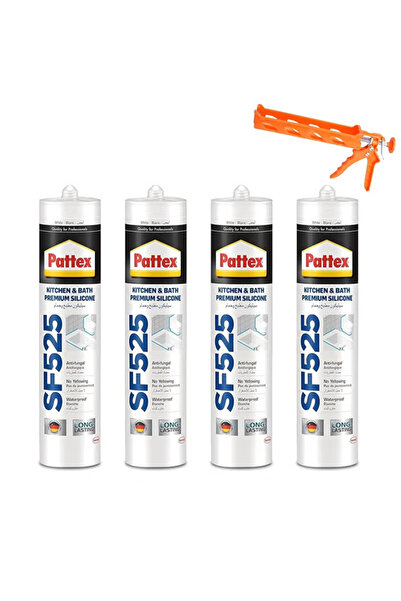 Pattex 4Pcs SF525 Kitchen & Bath Premium Silicone Sealant with 1Pc Caulking Gun