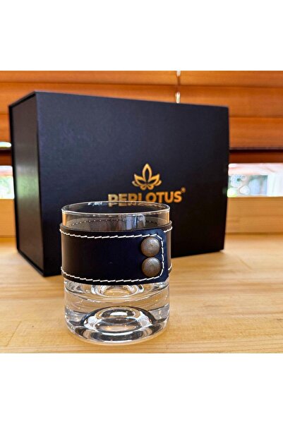 PERLOTUS Navy Blue Genuine Leather Covered Whiskey Glass Set 210 Cc Crystal Glass, 6 Granite Marble Stones