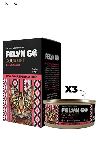 FelineGo فيلاين قو أكل رطب فاخر للقطط لحم بقر مع جوز الهند ستو علب 3×45جم