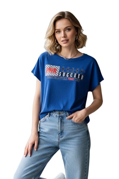 OEM Tricou casual de damă cu imprimeu text și croială lejeră, TG-24