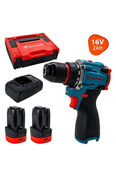 Catpower 16V 2Ah Kömürsüz Akülü Vidalama Matkap Çift Akülü Şarjlı Çantalı 1046