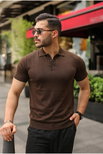 pazarella Men's Buttoned Collar Cotton Knitwear T-Shirt