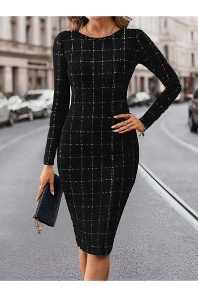DRESSIFY WOMEN’S FASHION Γυναικείο μίνι υφαντό φόρεμα με μακρύ μανίκι και στρ...