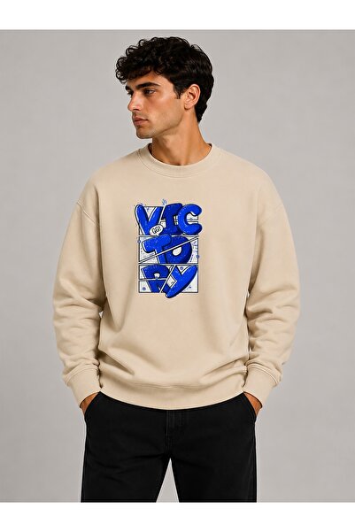 herkesemoda Victory Print Detailed Crew Neck 2 Thread Sweatshirt