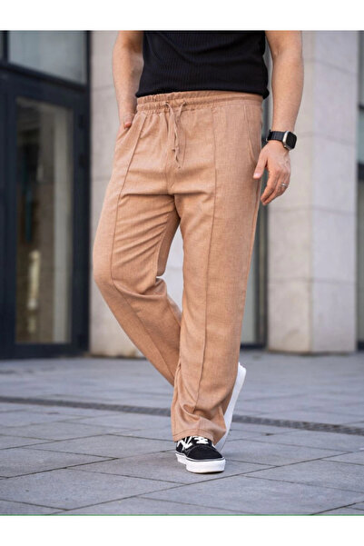 Simala Men's Linen Pocketed Stitched Jogger Buggy Pants Comfortable Fit - Brown