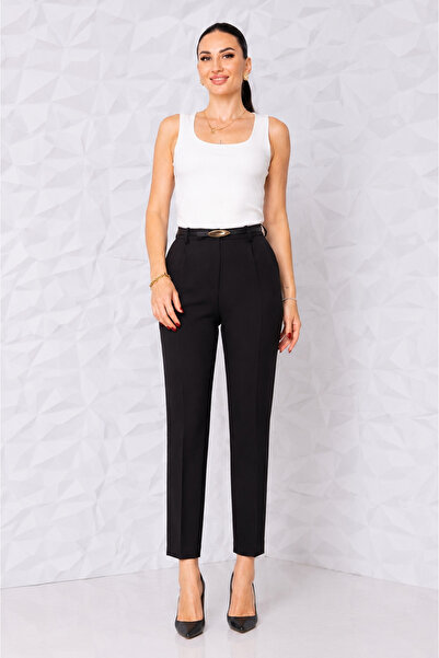 AYHAN Belted Single-Pleated Slim-Fit Trousers with Side Pockets