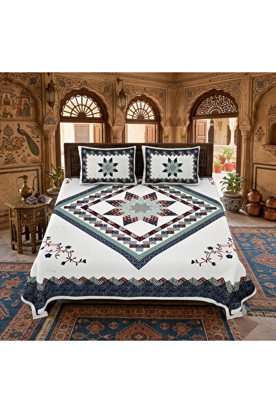 Generic Traditional Star & Mandala Motif Double Bed Sheet Set – Cotton Authen...