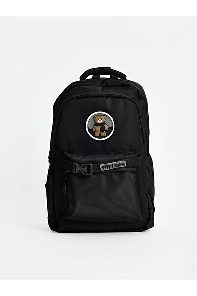 LC Waikiki Black Bear Figured Parachute Fabric Women's Backpack