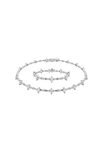Charmist Çelik Özel Seri Markiz Esnek Gümüş Choker ve Bileklik Set