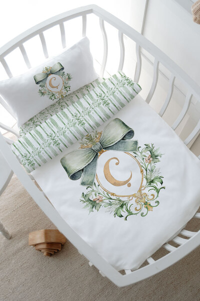 Tuğba Kuğu Mother's Side Crib Bedding Set (60X100) - Green Royal Series - Let...