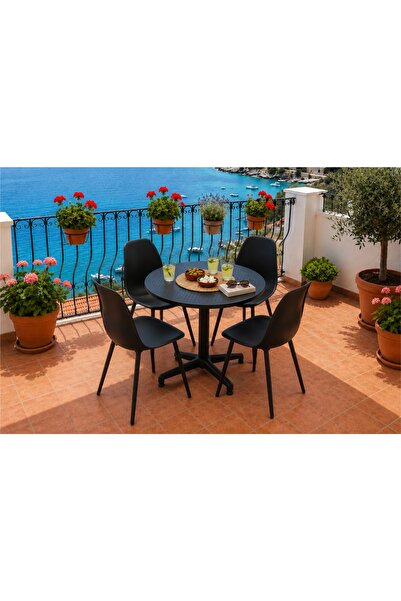Vivense TİLİA SİYAH 4 SANDALYELİ BAHÇE BALKON BİSTRO SETİ, SİYAH, 60X60 CM