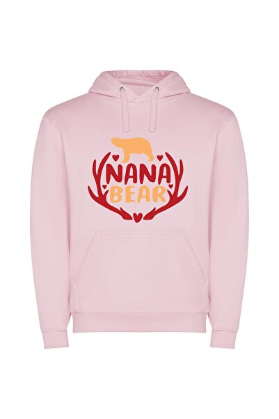 iLovePrints Grandma's Vanara: Illustrated Bear Φούτερ με κουκούλα σε χρώμα Ροζ