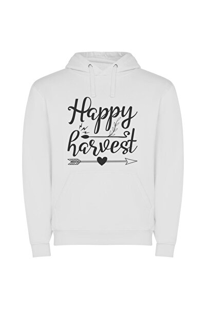 iLovePrints Harvest Blissful Black & White Φούτερ με κουκούλα σε χρώμα Λευκό