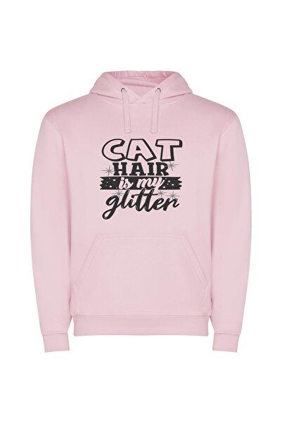 iLovePrints Feline Glitter Glamour Φούτερ με κουκούλα σε χρώμα Ροζ