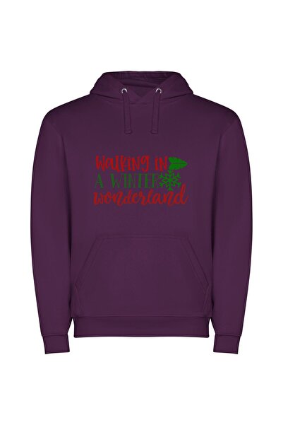 iLovePrints Enchanting Winter Wanderlust Φούτερ με κουκούλα σε χρώμα Μωβ