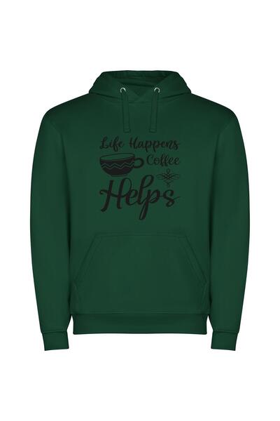 iLovePrints Java Jolts: Life's True Brew Φούτερ με κουκούλα σε χρώμα Πράσινο
