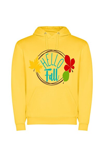 iLovePrints Hello Fall's Leafy Greeting Φούτερ με κουκούλα σε χρώμα Κίτρινο