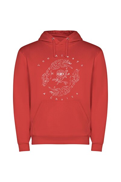 iLovePrints Monochrome Floral Embrace Φούτερ με κουκούλα σε χρώμα Κόκκινο