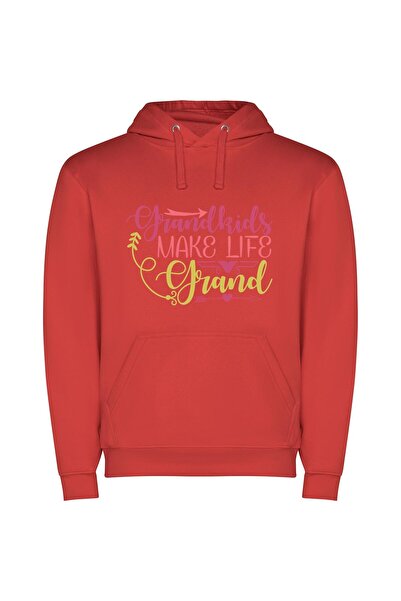 iLovePrints Life, Loved and Grand Φούτερ με κουκούλα σε χρώμα Κόκκινο