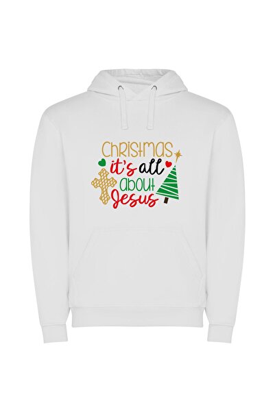 iLovePrints Jesus' Joyous Holiday Φούτερ με κουκούλα σε χρώμα Λευκό