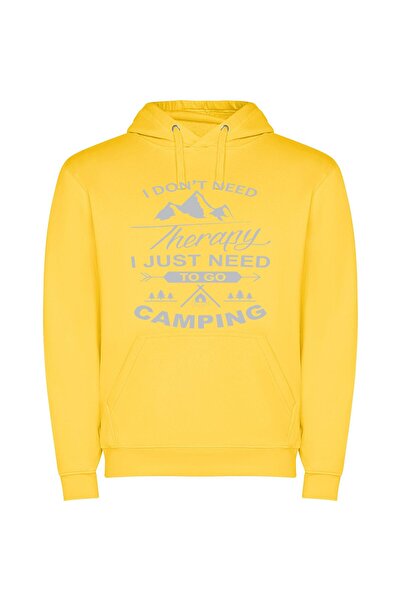 iLovePrints Camping: Healing Mountain Escape Φούτερ με κουκούλα σε χρώμα Κίτρινο