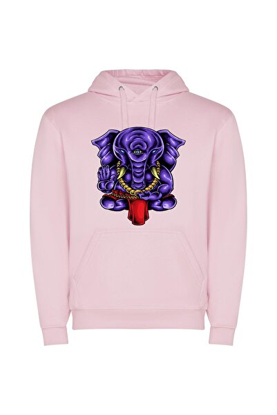 iLovePrints Colorful Ganesha: Majestic Elephant Φούτερ με κουκούλα σε χρώμα Ροζ