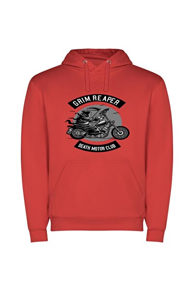 iLovePrints Grim Reaper's Motorcycle Fete Φούτερ με κουκούλα σε χρώμα Κόκκινο